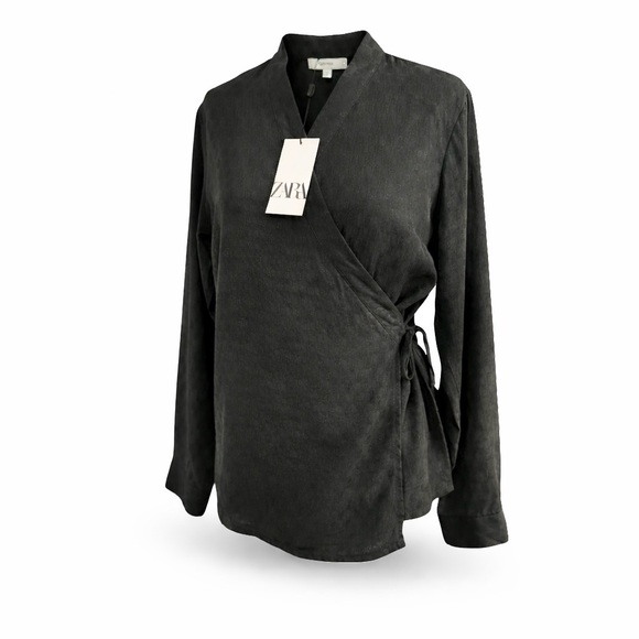 Zara Tops - Zara Viscose wrap kimono textured shirt in black NWT sz S-M